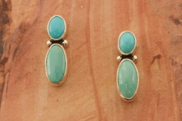 Genuine Kingman Turquoise Sterling Silver Native American Earrings